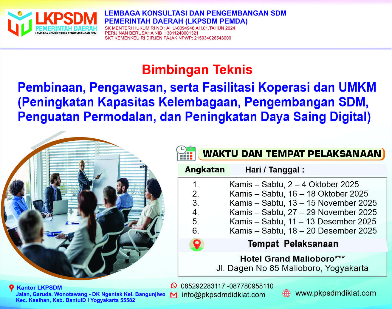 Bimbingan Teknis  Pembinaan, Pengawasan, serta Fasilitasi Koperasi dan UMKM