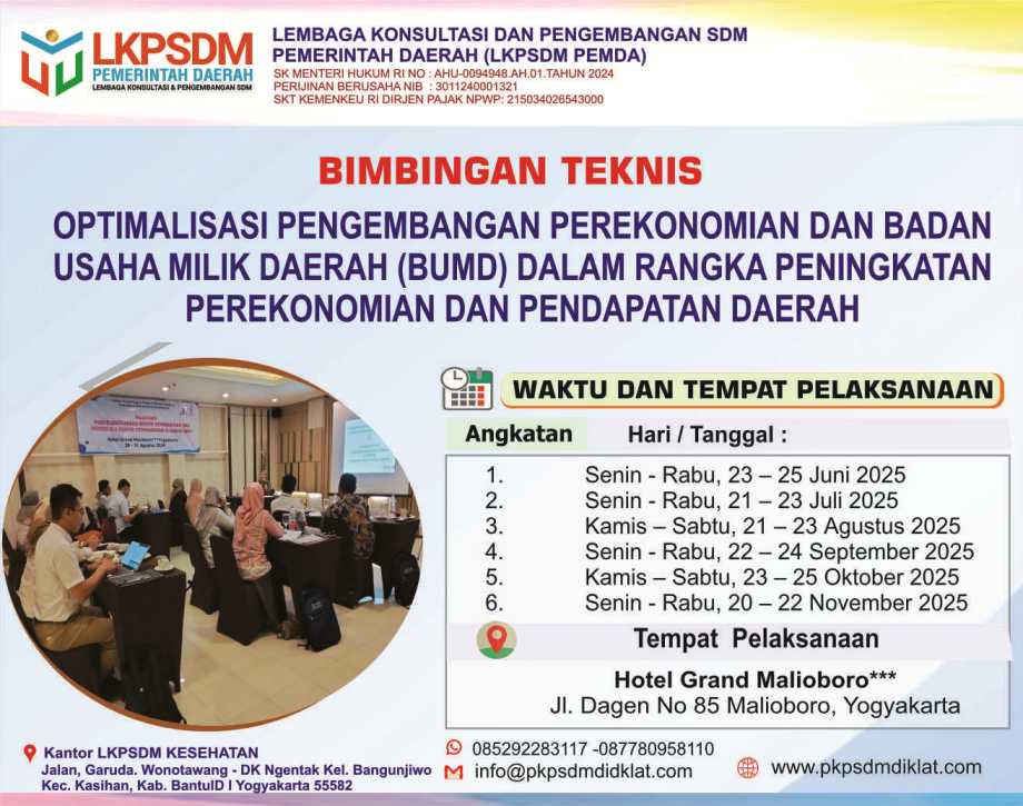 BIMBINGAN TEKNIS PENGEMBANGAN PEREKONOMIAN DAN BADAN USAHA MILIK DAERAH