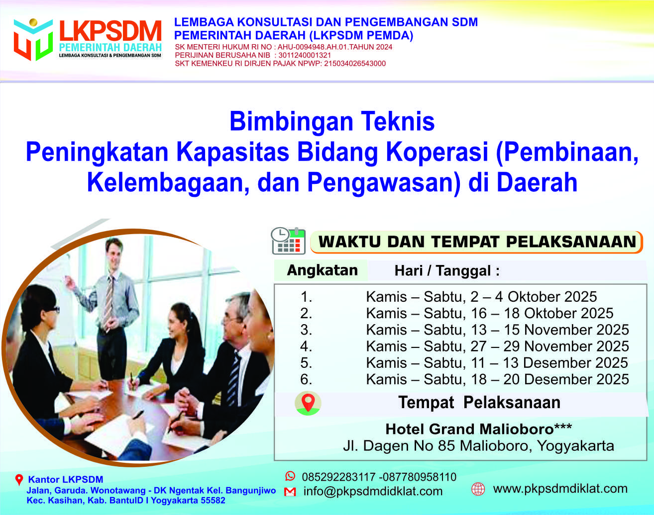 Bimbingan Teknis Peningkatan Kapasitas Bidang Koperasi (Pembinaan, Kelembagaan, dan Pengawasan) di Daerah