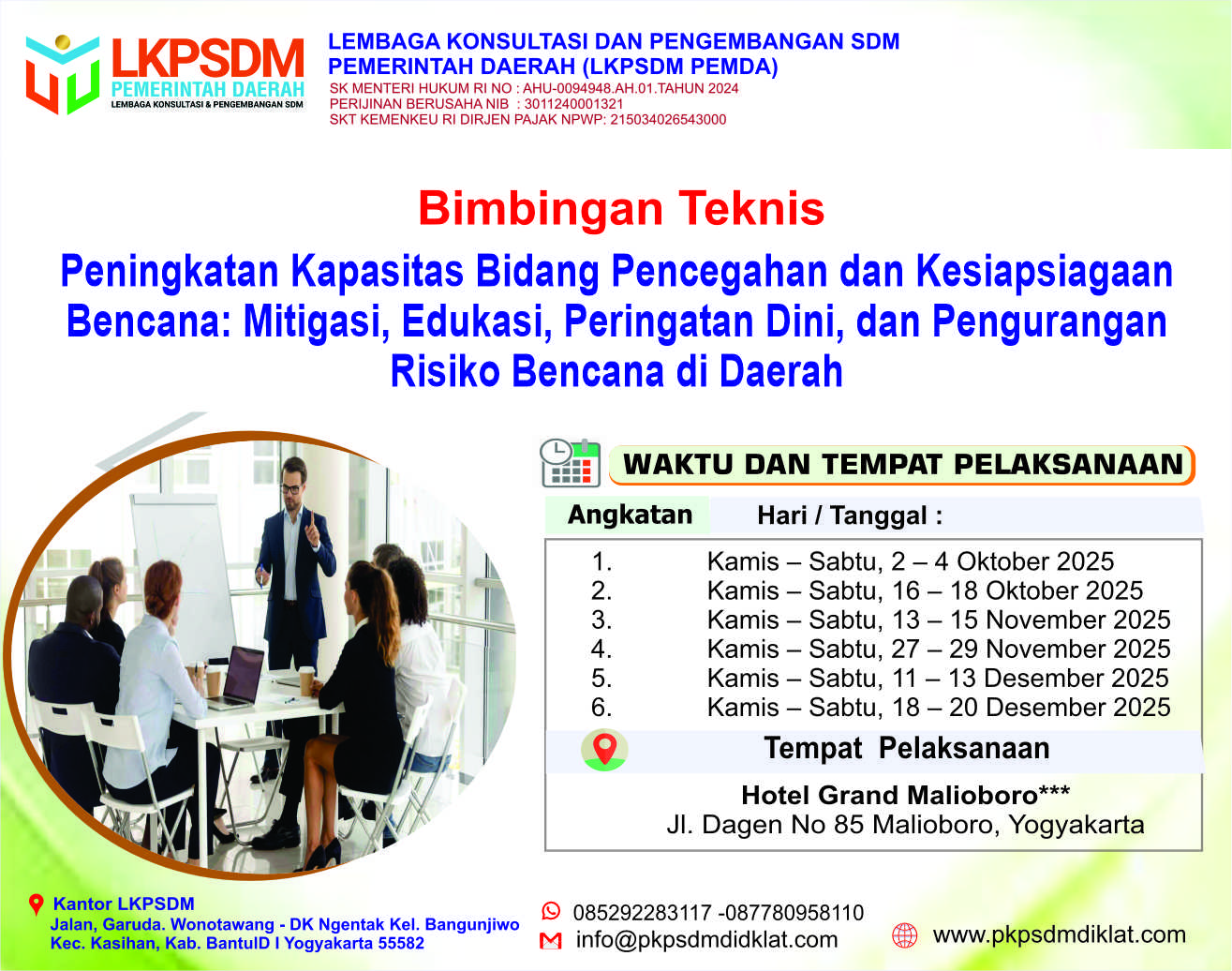 Bimbingan Teknis Peningkatan Kapasitas Bidang Pencegahan dan Kesiapsiagaan Bencana