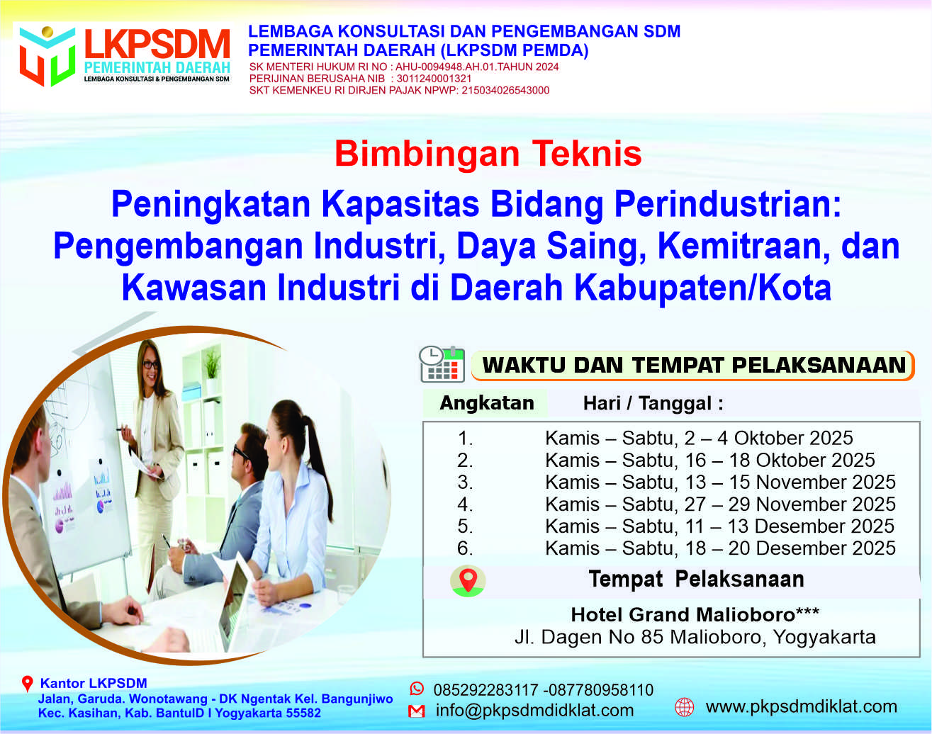 Bimbingan Teknis Peningkatan Kapasitas Bidang Perindustrian: Pengembangan Industri, Daya Saing, Kemitraan, dan Kawasan Industri di Daerah Kabupaten/Kota