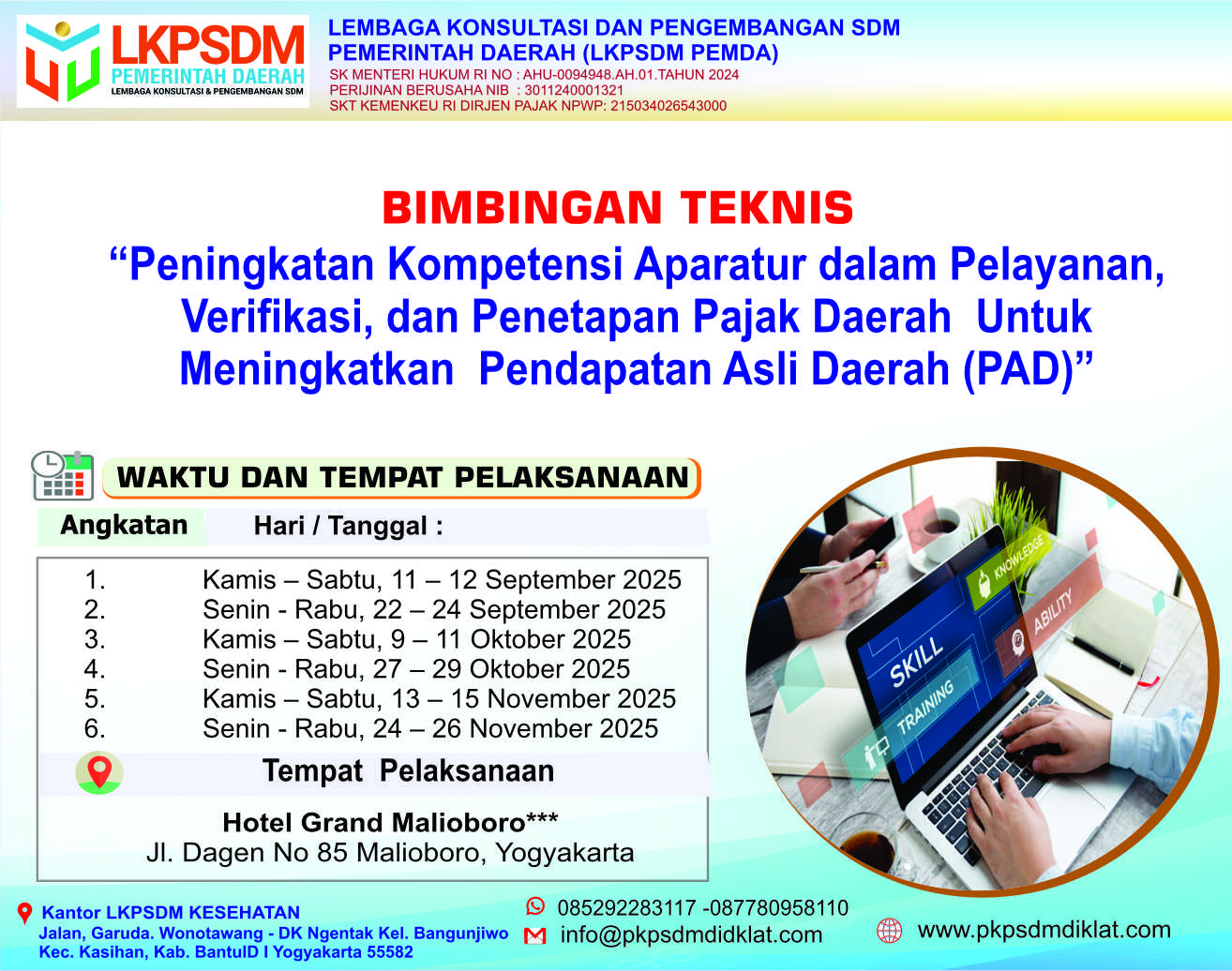 Bimbingan Teknis  Bagi Bidang Pelayanan, Verifikasi, dan  Penetapan Pajak Daerah Badan/Dinas Pendapatan daerah